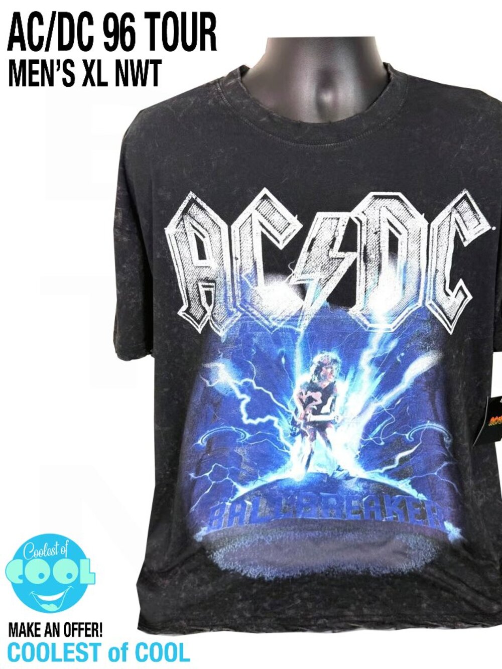 AC/DC T-Shirt Mens XL Ballbreaker 1996 US Tour Graphic Mineral Wash Distress NWT